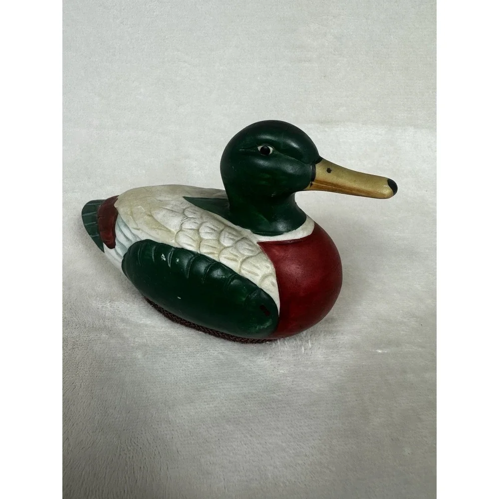 Vintage Colorful Mallard Duck Porcelain Figurine Lint Remover Brush Baby Hunting